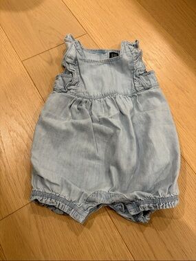 GAP Light Blue Chambray Ruffle-Strap Romper